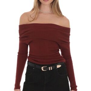 NWT Lucy in the Sky Fold Over Off Shoulder Top in Rust Red